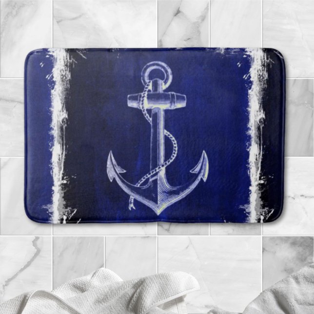 Sjöfartsankare vid kustsjöfartens blå chic badrumsmatta (beach navy blue coastal chic nautical anchor bath mat)