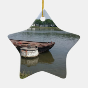 Sjöfartsbåtens boj, frakt-kajkanal julgransprydnad keramik