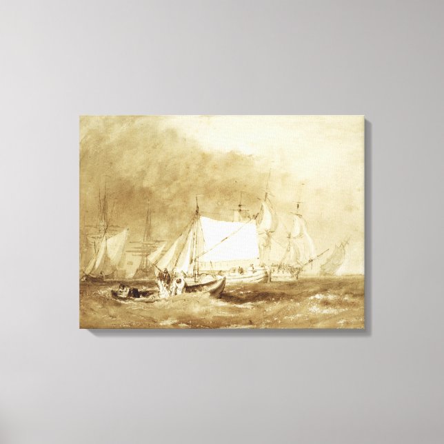 Sjöfartscen, med fiskare, c.1815-20 (pensel & pens canvastryck (Framsida)