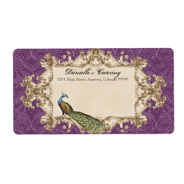 Sjöfartsetiketter, Lila Vintage Peacock & Etchings Fraktsedel (Framsidan)
