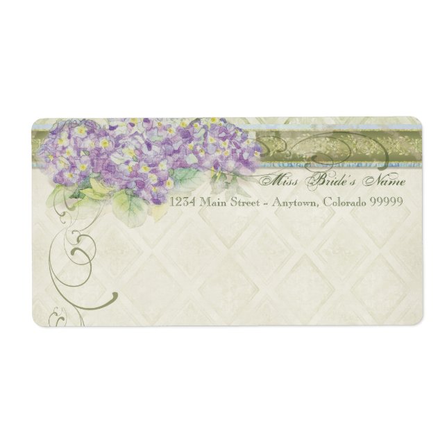 Sjöfartsetiketter - Vintage Stil Lilac Hydrangea Fraktsedel (Framsidan)
