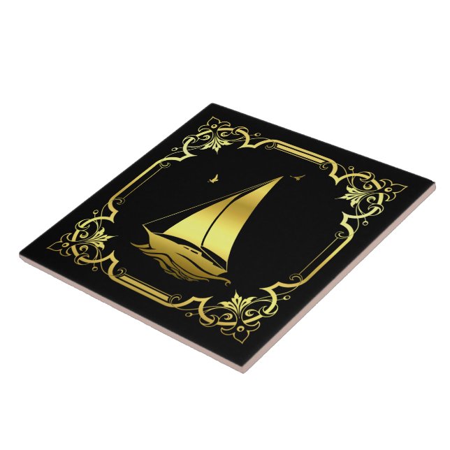 Sjöfartsfartyg för långsjöfart (silhuette/guld/sva kakelplatta (Sidan)