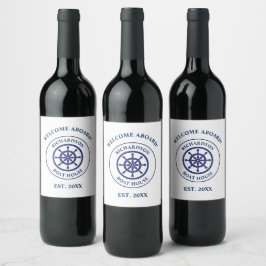 Sjöfartsfartyg med blå Frakt Wheel Boat Namn som s Vinflaska Etikett