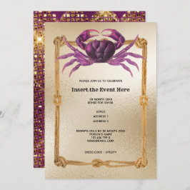 Sjöfartsfartyg vid magentan ram vid rosa guld glit inbjudningar