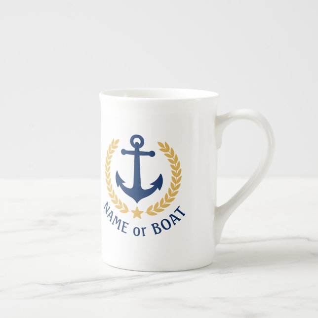 Sjöfartsflottan vid Namn Nautical Anchor Guld Stil Benporslin Mugg (Höger)