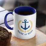 Sjöfartsflottan vid Namn Nautical Anchor Guld Stil Mugg<br><div class="desc">En Personlig två ton kaffe Mugg med din båt namn,  namn eller annan önskad text. Med en designad sjöbåtankare i anpassningsbar,  löv i guld stil och stjärnemblem. Flera accent-färg som du vill välja mellan för att matcha den aktuella dekorn. Gör en underbar gåva till tillfälle.</div>