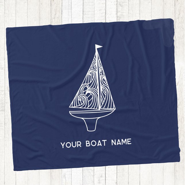 Sjöfartsflottans blåa vid Namn Fleecefilt (Your boat name custom text sailing boat yacht navy blue fleece blanket)