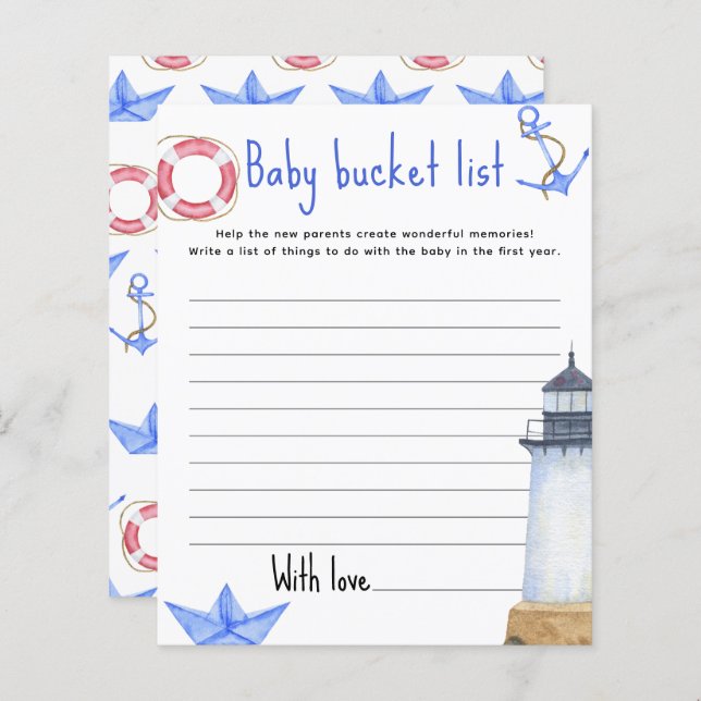 Sjöfartsförteckning - Baby-bucket-lista (Fram/baksida)