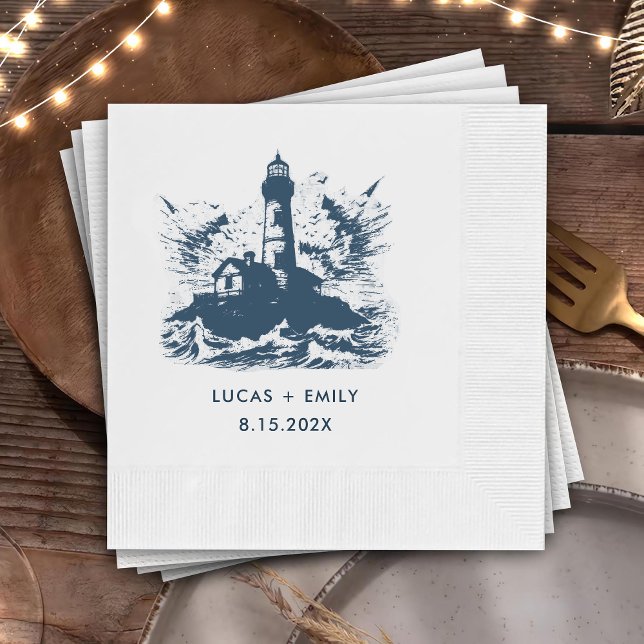 Sjöfartsfyr Mörk blått Bröllop Pappersservett (Skapare uppladdad)