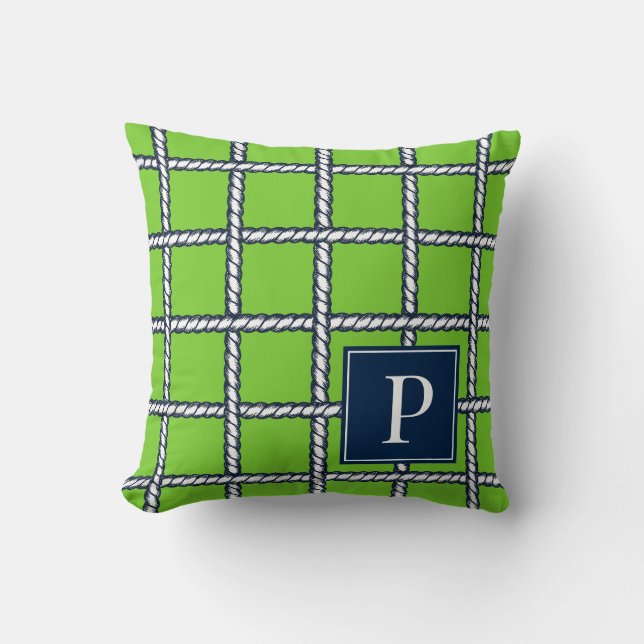 Sjöfartsgrejers flätning – Lime Kust Monogram Kudde (Framsida)