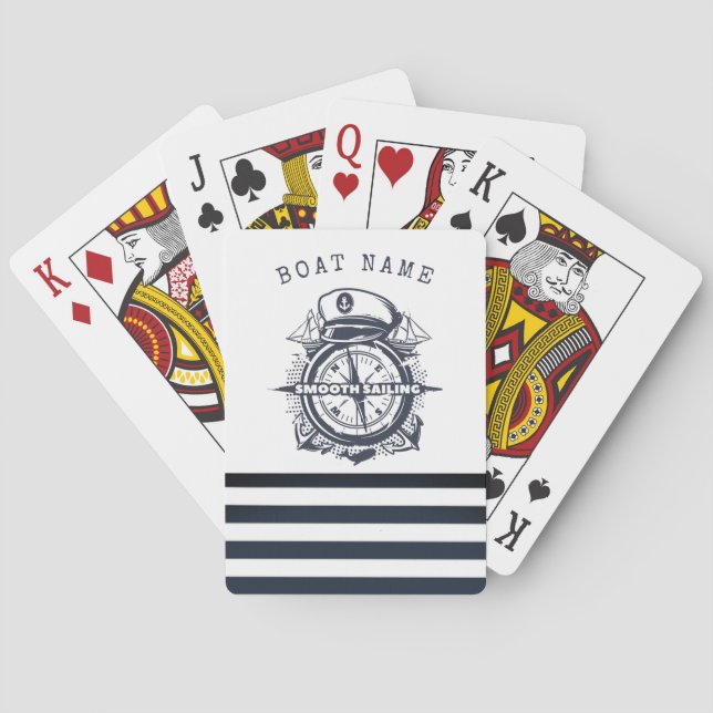Sjöfartshatt, ankare, hjul marinblå randig    casinokort (Baksidan)