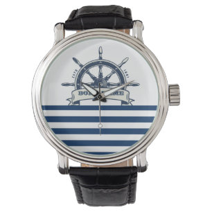 Sjöfartshjälp, Marinblå Vita Ränder Armbandsur