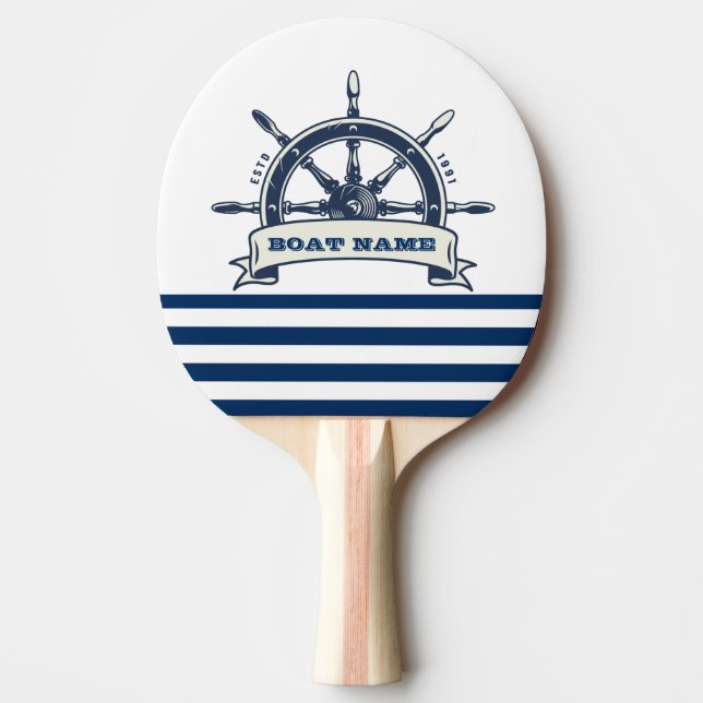 Sjöfartshjälp, Marinblå Vita Ränder Pingisracket (Framsidan)