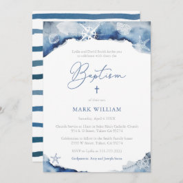 Sjöfartsindigo Watercolor Boy Baptism Party Inbjudningar