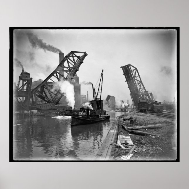 SJÖFARTSINDUSTRIELLT STEAM-AGE CHICAGO c. 1890 Poster (Framsidan)