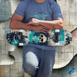 Sjöfartsinspirerad graffiti med dödskallar och ank mini skateboard bräda 18,5 cm