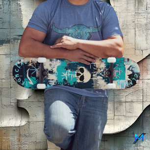 Sjöfartsinspirerad graffiti med dödskallar och ank mini skateboard bräda 18,5 cm