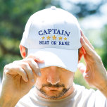 Sjöfartskapten Boat Namn havets blå Guld-stjärnor Broderad Keps<br><div class="desc">Segla i stil med en personlig med en vit hatt med din kapten rank eller annan önskad titel tillsammans med ditt namn eller Boat Namn i marinblått och fem guld-stjärnor. Flera socklar och tråd färg att välja mellan. Gör en underbar anpassningsbar för Fars dag,  födelsedagar eller tillfälle.</div>