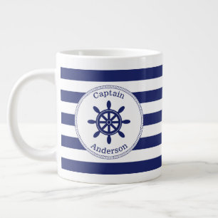 Sjöfartsledarens Wheel Blue Rand Monogrammed Jumbo Mugg