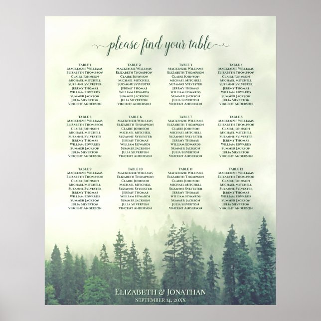 Sjöfartsschema för Foggy Grönt Forest 12 Bord Bröl Poster (Framsidan)