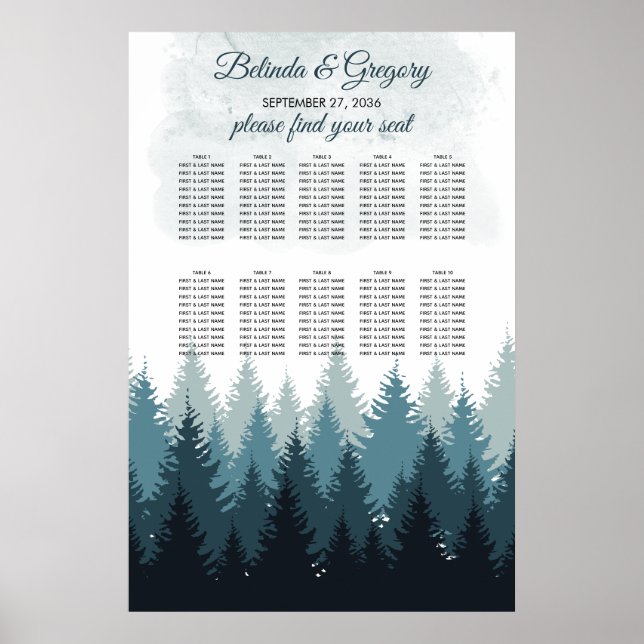 Sjöfartsschemat Bröllop i vattenfärgen gräs i Träd Poster (Framsidan)