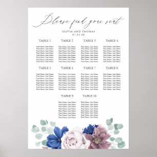 Sjöfartsschemat för Mauve och Blåa blommor Bröllop Poster
