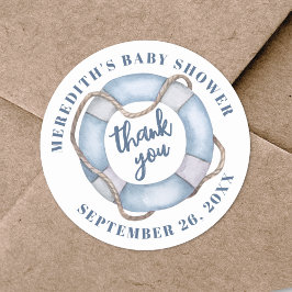 Sjöfartstema Baby Shower Tackkort Runt Klistermärke