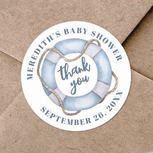 Sjöfartstema Baby Shower Tackkort Runt Klistermärke