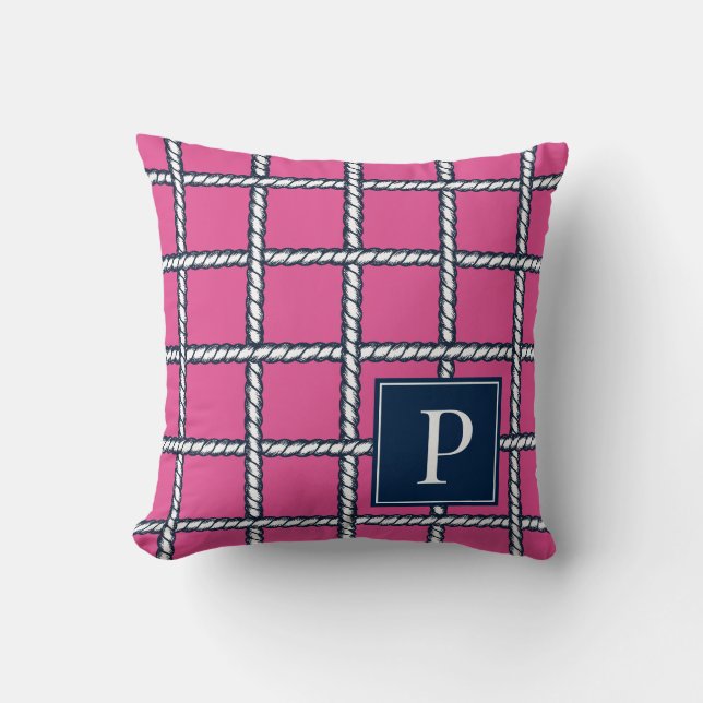 Sjöfartstyg –  Hot Pink Kustmonogram Kudde (Framsida)