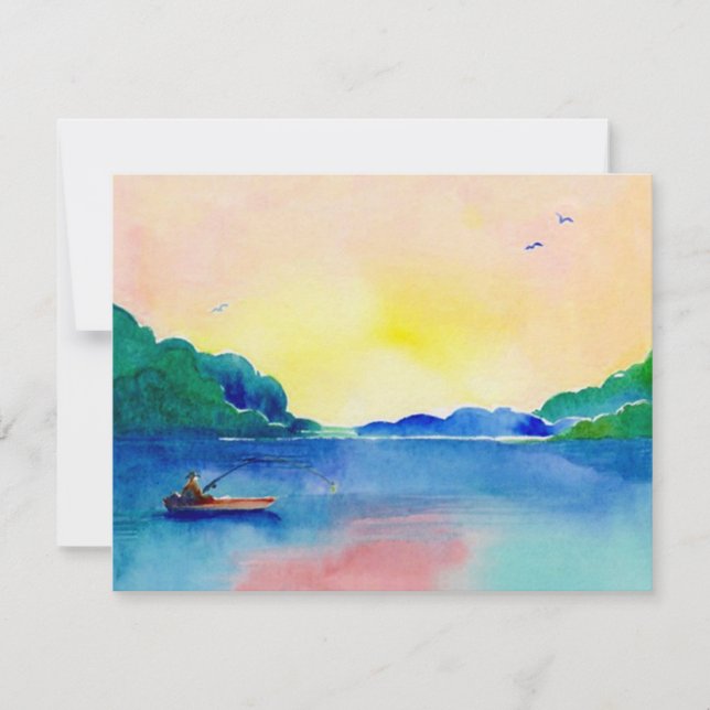 Sjöfiskepension i vattenfärginbjudan inbjudningar (Framsida)