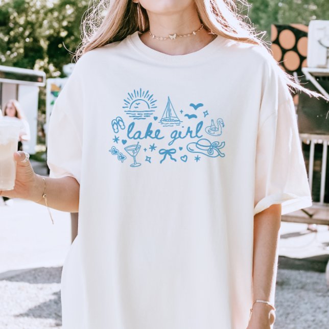 "Sjöflicka" Modernt Blått Skript Snygga Sommar T Shirt (Skapare uppladdad)