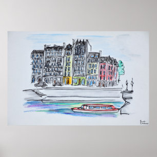 Sjöfloden Ile Saint-Louis, Paris Poster