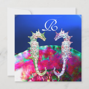 SJÖFOSER BEACH WEDDING MONOGRAM, rosa blue black Inbjudningar