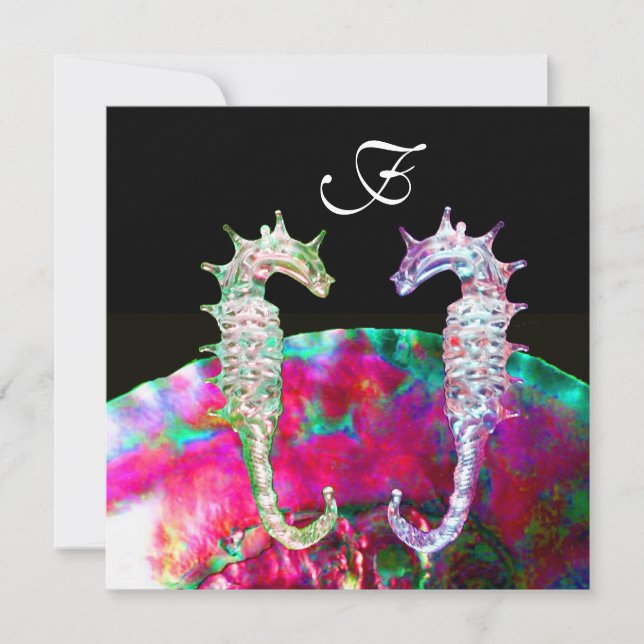 SJÖFOSER BEACH WEDDING MONOGRAM, rosa blue black Inbjudningar (Framsida)