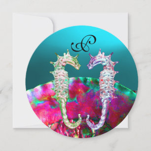 SJÖFOSER BEACH WEDDING MONOGRAM, rosa blue black Inbjudningar