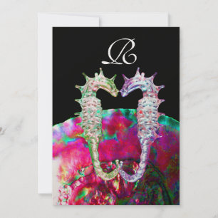 SJÖFOSER BEACH WEDDING MONOGRAM, rosa blue black Inbjudningar