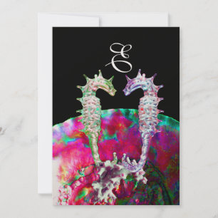 SJÖFOSER BEACH WEDDING MONOGRAM, rosa blue black Inbjudningar