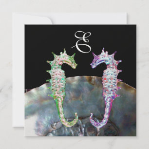 SJÖFOSER BEACH WEDDING MONOGRAM, rosa white black Inbjudningar
