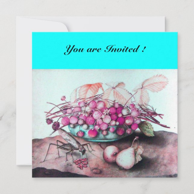 SJÖFRUKT/STRAWBERRIER OCH PEARS Blue rosa Inbjudningar (Framsida)