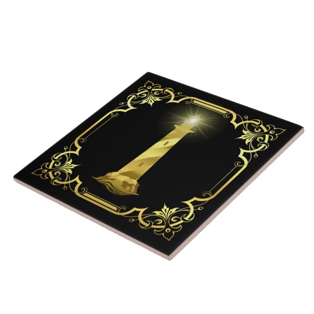 Sjöfyr i sjön silhuett/guld/svart kakelplatta (Sidan)