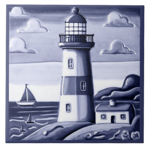 Sjöfyr vid Sea Blue and White Kakelplatta