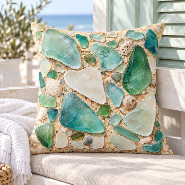 Sjöglas scatter kastkudde kudde (16 inch cotton throw pillow. Same flat printed design both sides. Styled scene; props not included.)