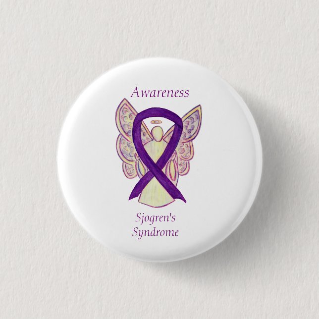 Sjograns syndrom Medvetenhet Angel Ribbon Art Pin Knapp (Framsida)
