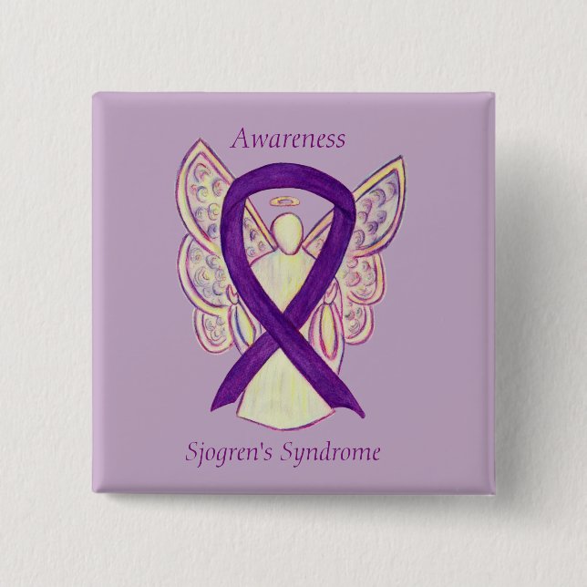Sjograns syndrom Medvetenhet Angel Ribbon Art Pin Knapp (Framsida)