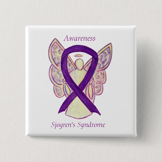 Sjograns syndrom Medvetenhet Angel Ribbon Art Pin Knapp (Framsida)