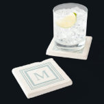 Sjögräs och vit kvadratisk gräns monogram stenunderlägg<br><div class="desc">Ren,  modern vit bakgrund med dubblans kvadratiska gräns-design och anpassade i mitten. Dubblans sidokonstruktion. Tillgängliga anpassningsalternativ för utvalda produkter</div>