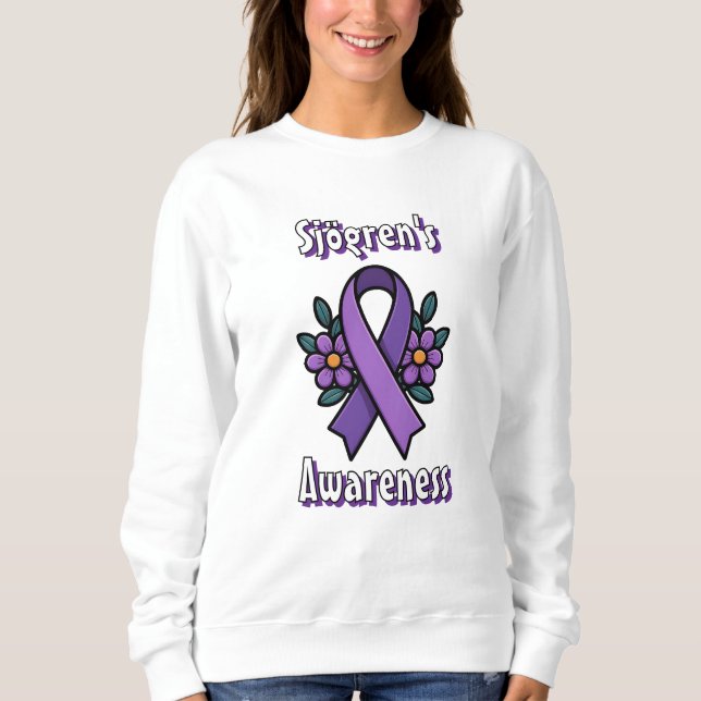 Sjögren's Awareness | Purple Ribbon with flowers T Shirt (Framsida)