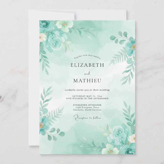 Sjögrön Etterliknande Botanisk Bröllop Inbjudningar (Framsida)