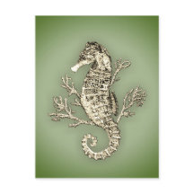 Sjöhäst och korall på Gröntens bakgrund