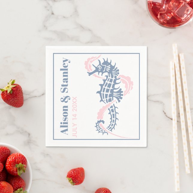 Sjöhäst och sjögräs dammiga blått och  bröllop pappersservett (Insitu)